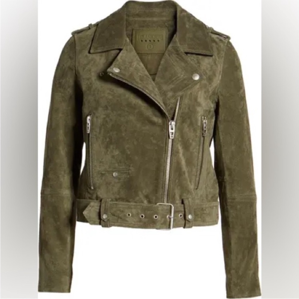 BLANKNYC Herb Green Suede Moto Jacket Belted Biker Leather Jacket M NWOT - Picture 3 of 16